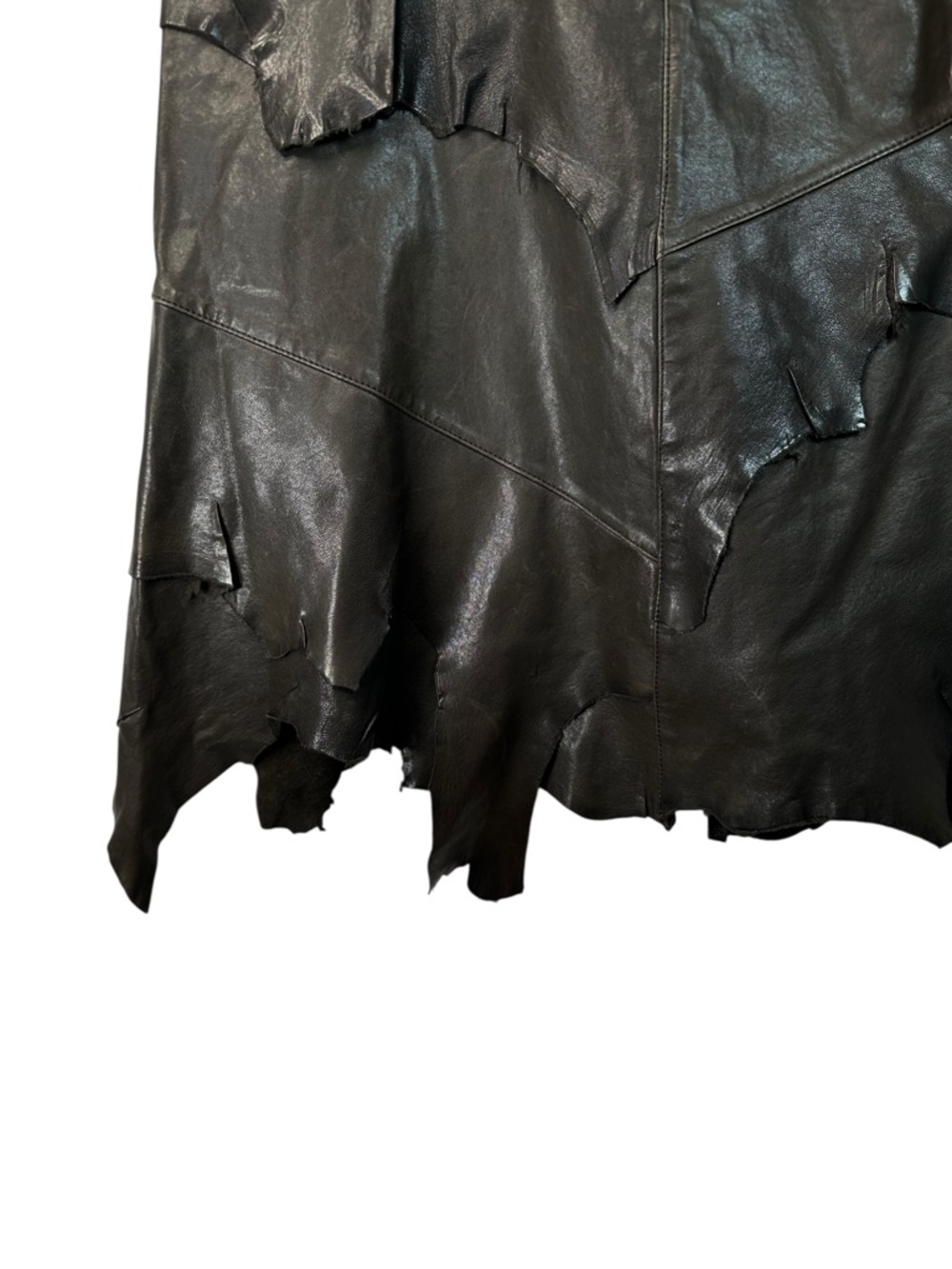 Danier Leather Skirt 10 Brown Patchwork Jagged Hem A Line Edgy Statement - Picture 3 of 14